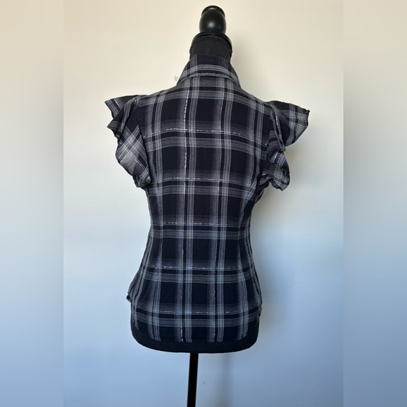 Express Women’s Ruffled Sleeve Blouse Top black with silver sparkly thread XS - Picture 5 of 10